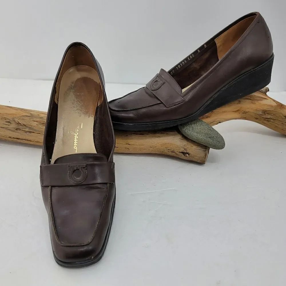 Salvatore Ferragamo maroon leather loafers